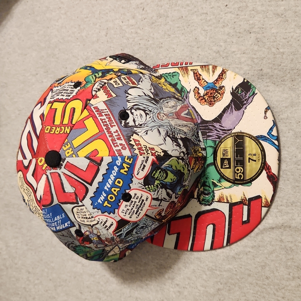 2008 NEW ERA X MARVEL COMICS AVENGERS HULK RETRO COMIC FITTED 7 3/8 SATIN LINED